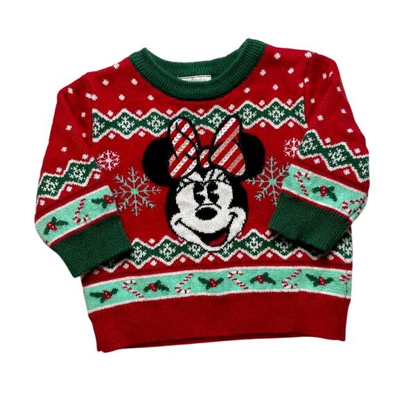 Disney Store Minni Mouse Holiday Sequin Bow Sweater‎ Size 0-3Months - Picture 1 of 4